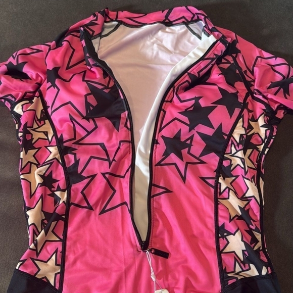 Women’s Pink with Stars Design Long Sleeve Swimsuit Rashguard Size XL NWT - Picture 3 of 8